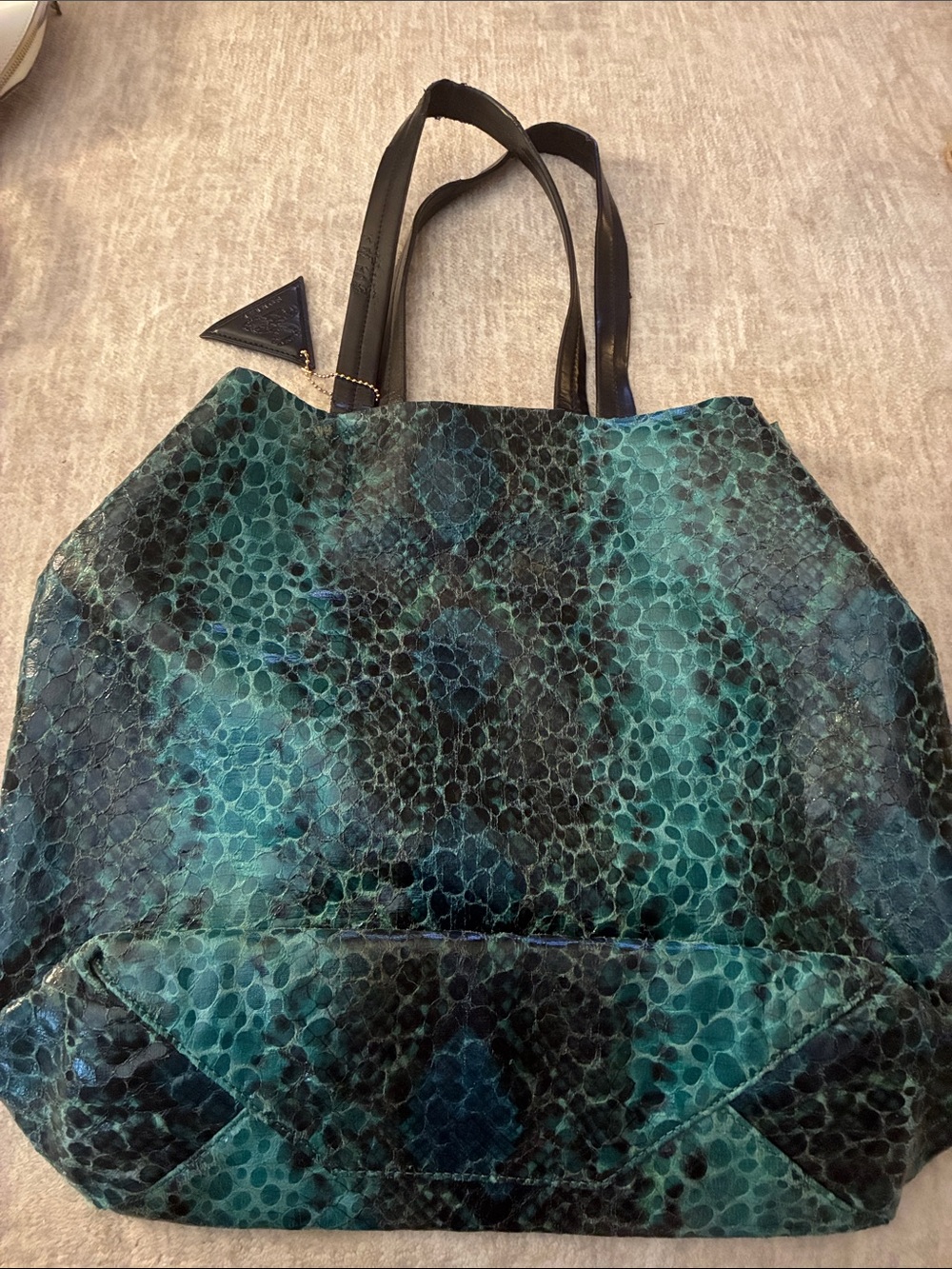 Sorial Teal and Black Snake-Print Tote